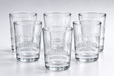 Grasovka Shotglas 6er Set - Original Schnapsgläser aus Glas für Vodka, Likör