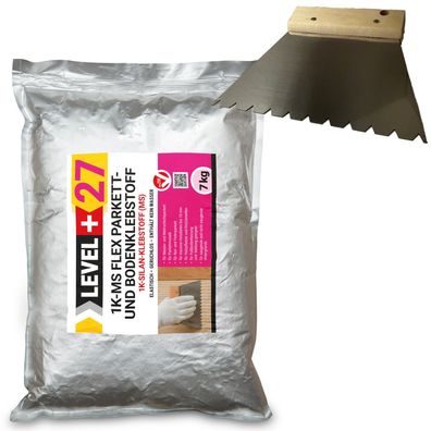 Parkettkleber 7kg Bodenkleber + Zahnspachtel B11 Holz Kork 1K-MS Flex Set L+27