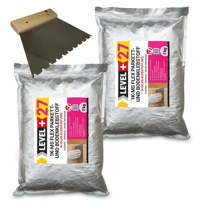 Parkettkleber 14kg Bodenkleber + Zahnspachtel B11 Holz Kork 1K-MS Flex Set L+27
