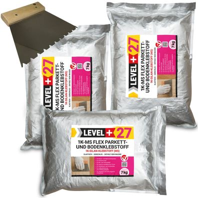Parkettkleber 21kg Bodenkleber + Zahnspachtel B11 Holz Kork 1K-MS Flex Set L+27