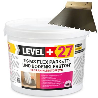 Parkettkleber 16kg Bodenkleber + Zahnspachtel B11 Holz Kork 1K-MS Flex Set L+27