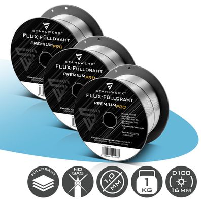Stahlwerk Fülldraht 3er Set FLUX E71T-GS 1 mm 1 kg Drahtrolle D100 MIG MAG