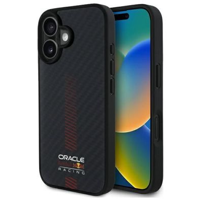 Hülle iPhone 16 Red Bull Racing Carbon Look MagSafe Logo schwarz rot