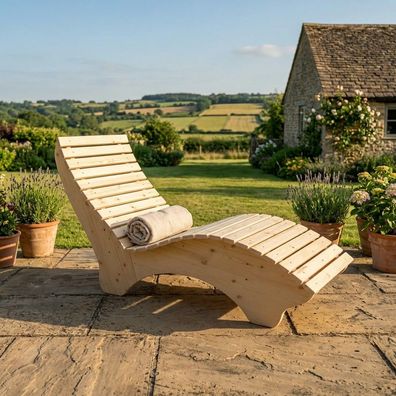 Holzliege Waldsofa Wellenliege "Vroni" Massivholz Gartenliege Sonnenliege Saunaliege