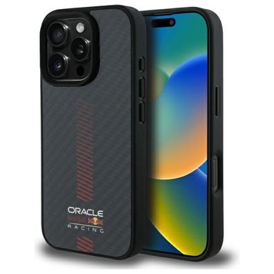 Hülle iPhone 16 Pro Red Bull Racing Carbon Look MagSafe Logo schwarz rot