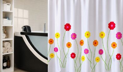Duschvorhang Flora 180x200 cm Bunte Blumen Retro Design Textil Wasserabweisend