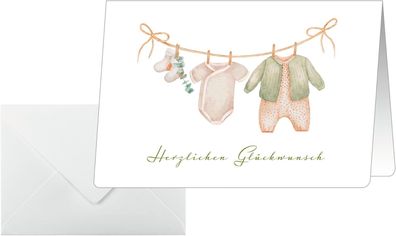 SIGEL DS622 Glückwunsch-Karten zur Geburt "Baby Clothes", C6, 10 Stück mit Umschlägen