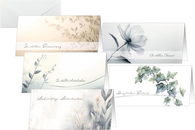 SIGEL DS625 Trauerkarten-Set "Floral" 5 Motive, 10er Set mit Umschlag, DIN lang, idea