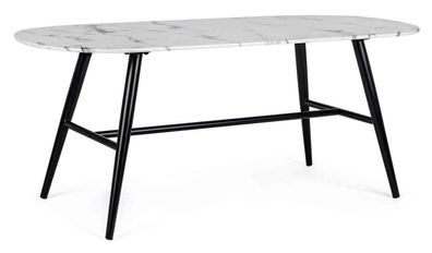 Couchtisch Lebram aus Metall und Glas, modern rechteckig, weiß mit schwarzem Gestell