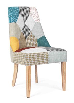 Esszimmerstuhl Tealaga Patchwork Design, Retro Chic, Stoff gepolstert, Kautschukholz