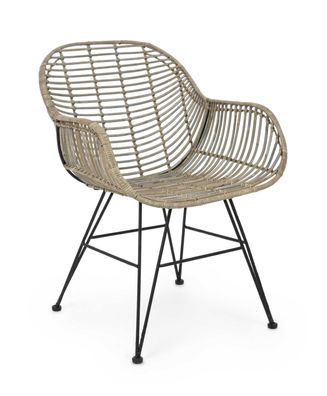 Stuhl Quelra mit Armlehne, Rattan und Metall, skandinavischer Boho Stil, naturfarben,