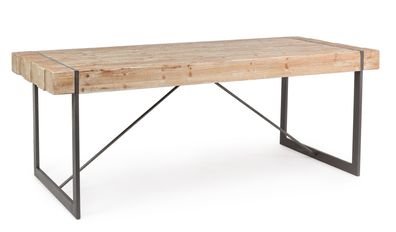 Esstisch Terrag aus Tannenholz, Massiv-Stil, rechteckig, natur, Metallgestell anthraz