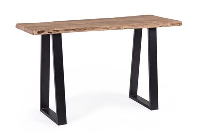 Konsole Rutar aus Akazienholz, modern massiv, natur, handgeschnitzt, Gestell schwarz,