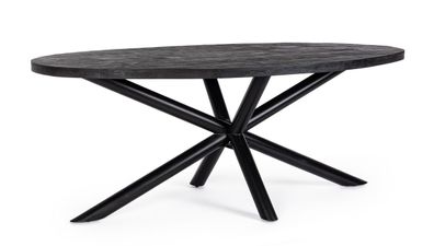 Esstisch Singstal aus Mangoholz, modern ovales Design, Schwarz, für 6?8 Personen, Biz
