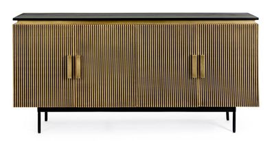 Sideboard Tarvina aus Mangoholz, modernes Design, schwarz gold, 160 cm Breite, Bizzot