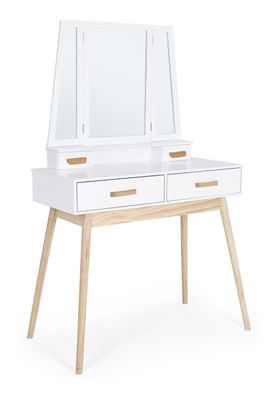 Konsole Narydon aus Kiefernholz mit Spiegel, modern, weiß natur, 90 cm breit, 2 Schub