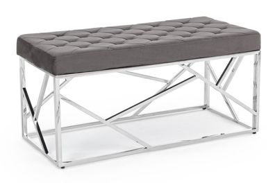 Bank Yanras aus Samt, modernes Design, grau, gepolstert mit Edelstahlgestell, bequem