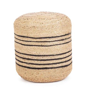 Pouf Tikana aus Jute, rundes Design im skandinavischen Stil, gepolstert, Farbe Natur