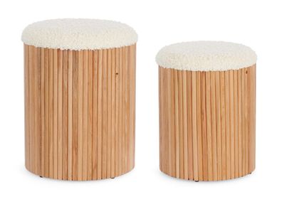 Pouf Edani 2er-Set aus Kiefernholz, skandinavisches Design mit Stauraum, natur-weiß,