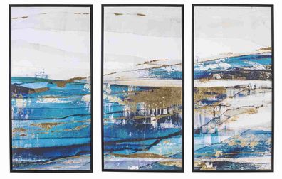 Bild Gemälde Blue Sea 3er-Set, Leinwanddruck auf Kiefer, modern, Blau bunt, 40x80 cm