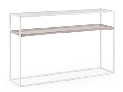 Konsole Leraulo aus Metall und Glas, modern, Weiß, 120 cm Breite, elegantes Design