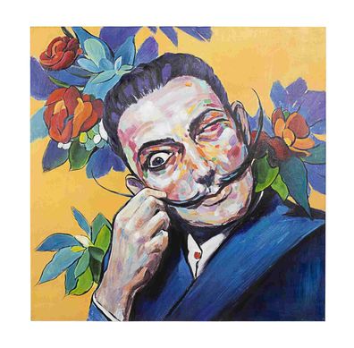 Bild Ölgemälde Salvador Dali, klassische Leinwand, bunt blau, 100x100 cm, Kiefernholz