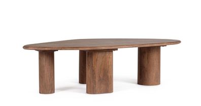 Couchtisch Tansan aus Mangoholz, Retro Chic Design, braun, 150 cm, organische Form