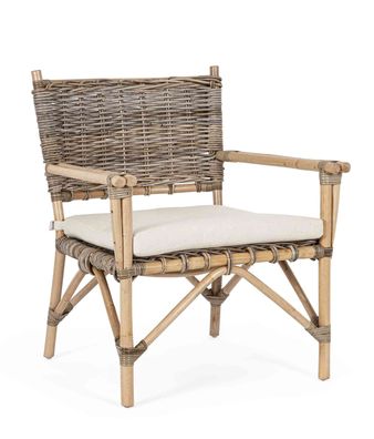 Gartensessel Rifatar aus Rattan mit Kissen, Boho Stil, natur, abziehbares Kissen, für