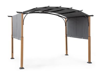Pavillon Minorat aus Metall, modernes Design mit manuell verschiebbarem Dach, Natur