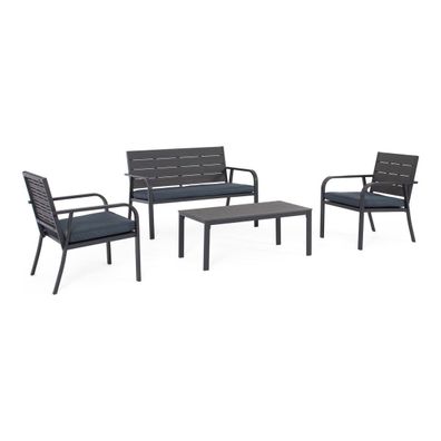4er Garten-Set Ritsar - Metall & Polyester-Stoff, Anthrazit, inkl. Kissen