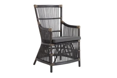 Gartenstuhl Bonete von Brafab aus Rattan mit Kissen, klassischer Boho-Stil, grau, für