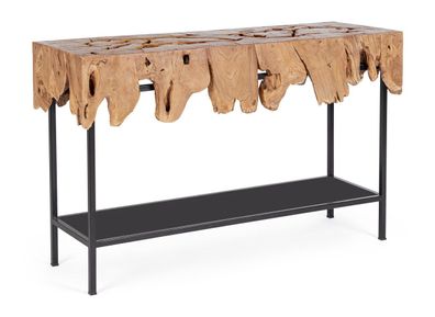Konsole Adagren aus Teakholz, modernes Design, Natur, pulverbeschichtetes Metallgeste