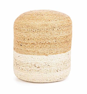 Pouf Jalija aus Jute, rundes Design, skandinavischer Stil, Natur, gepolstert für Indo