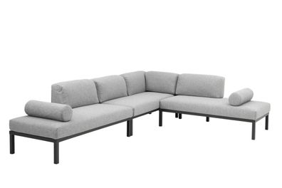 Gartenecksofa Gonesse mit Kissen aus Aluminium und Olefin-Stoff, modern, grau, für 5?