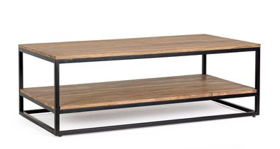 Couchtisch Natran aus Sheesham-Holz, modernes Design, Metallgestell schwarz, rechteck