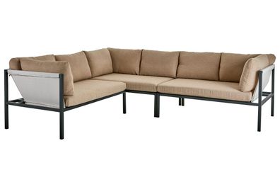 Gartenecksofa Allie mit Kissen aus Aluminium und Barley-Olefin Stoff, modern, beige-g