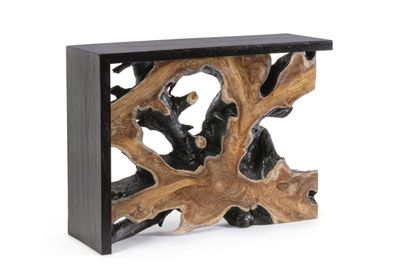 Konsole Doshero aus Teakholz, Massivholz-Design, Schwarz Natur, 100 cm Breite