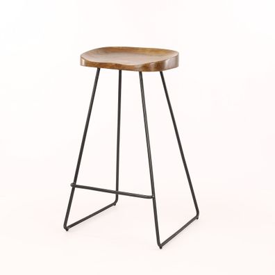 Barhocker Set Akazienholz ohne Lehne, klassisch, natur, 4er-Set, stabile Metallbeine