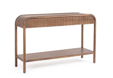 Konsole Tansan aus Mangoholz, handgefertigte Schnitzereien, Retro Chic, braun, 120 cm