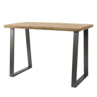 Bartisch Trape aus massivem Mangoholz, Industrial Design, natur, lackierte Tischplatt