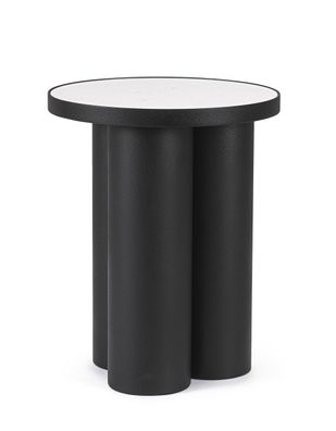 Couchtisch Delron aus Marmor und Metall, modern rund, Schwarz, Ø 40 cm, Mittelfuß