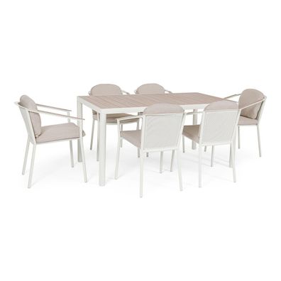 7er Garten-Set Seluia - Aluminium Off-White & Olefin Naturbeige, inkl. Kissen