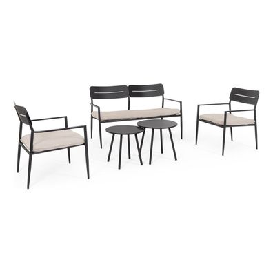 5er Garten-Set Onagra - Metall Anthrazit, Polyester-Stoff Beige