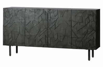 Sideboard Counter Mangoholz und Metall, modern, schwarz, mit Push-to-Open-System, 160