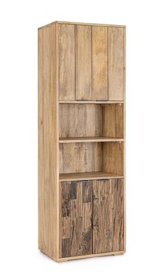 Schrank Shikna aus Mangoholz, massiver Stil, natur, mit recycelten Holztüren, schmal