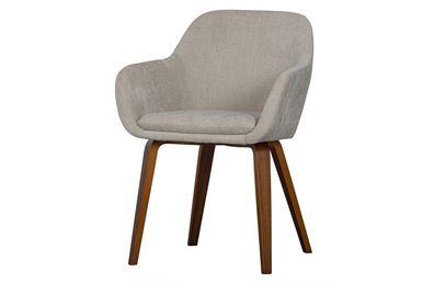 Esszimmerstuhl Base aus Samt, klassische Eleganz, sandfarben, gepolstert, Holzgestell