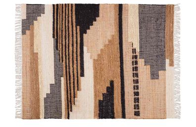 Teppich Liberal aus Jute und Baumwolle, Retro Chic Design, natur bunt, 170x240 cm