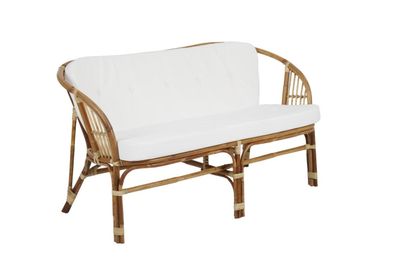 Gartenbank Astraken mit Kissen aus Rattan und Stoff, skandinavischer Boho Stil, natur