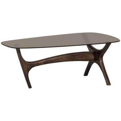 Couchtisch Flash aus Mango-Holz, Retro Chic Design, Braun Walnuss, organische Form, l