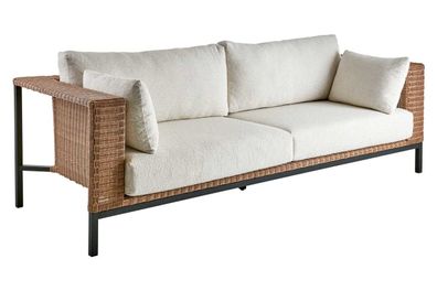 Gartensofa Shell mit Kissen aus Teddy-Olefin Stoff, modern skandinavisch, beige natur